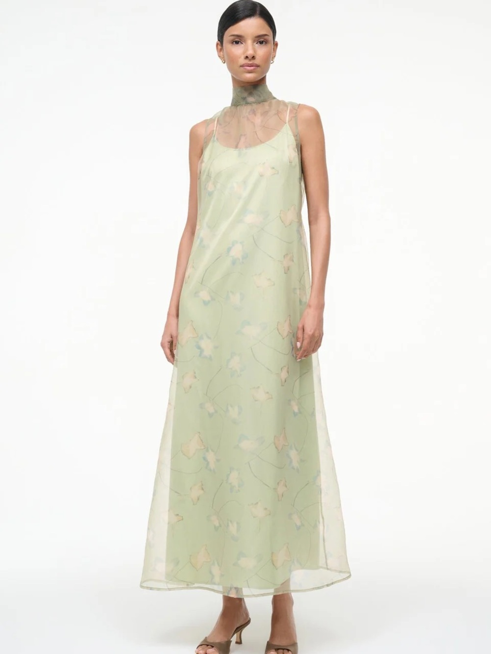 STAUD ALBEE DRESS IN BOTANICAL MOSS